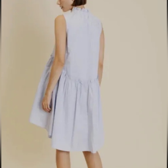 AUREUM heaven hi low hem dress in blue size medium lined pockets mock neck - Picture 3 of 13